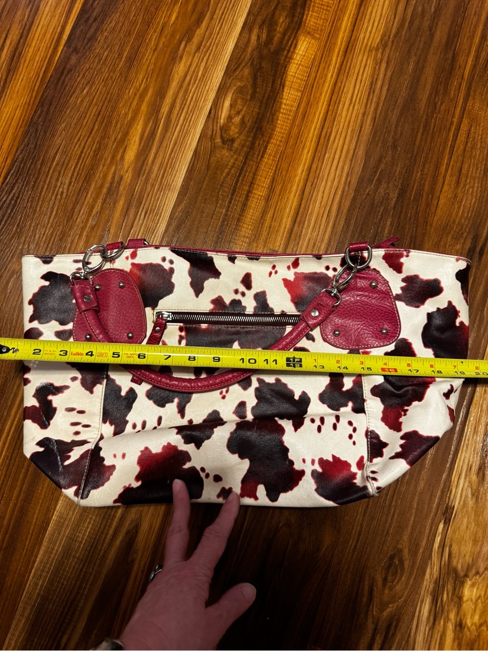 Vintage Red and Black Cow Print Shoulder Bag - Picture 8 of 10